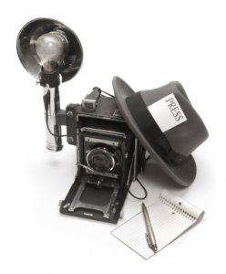 vintage news reporter hat and camera