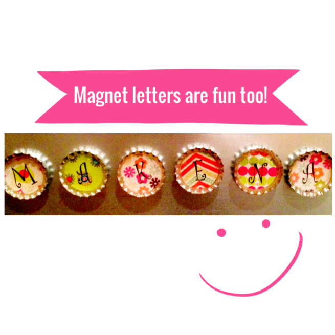 Bottlecap magnet letters. www.mytributejournal.com