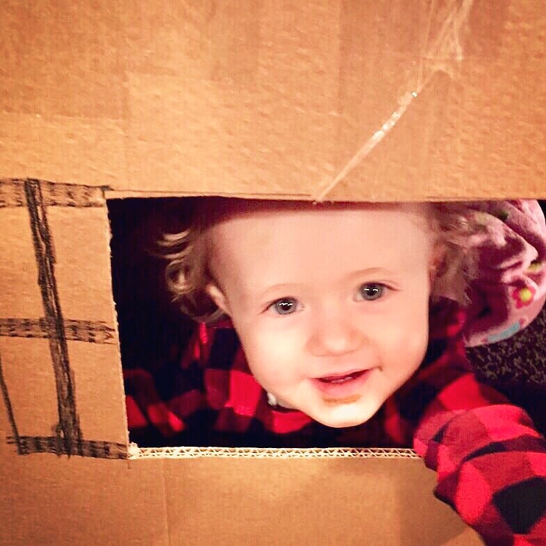 Creative play! Making a box huts!