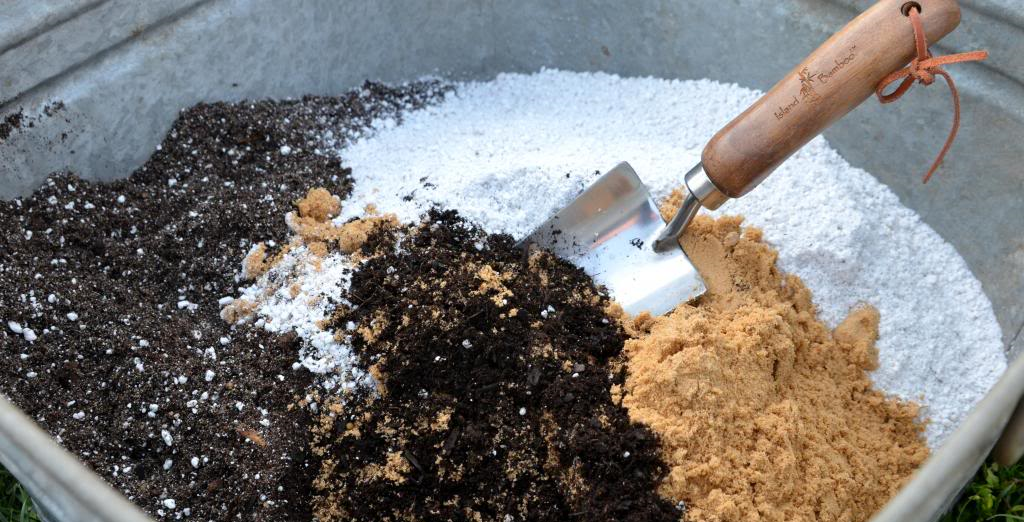 Making flower pot soil.