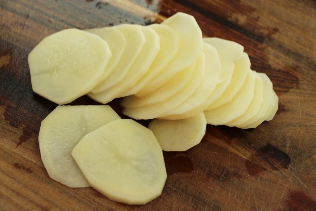 Sliced potatoes.